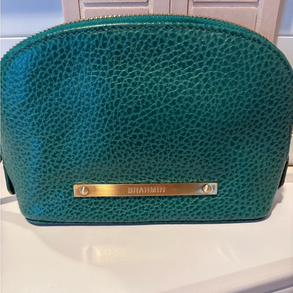 Brahmin Teal Pebbled Leather Cosmetic Case with Gold Hardware